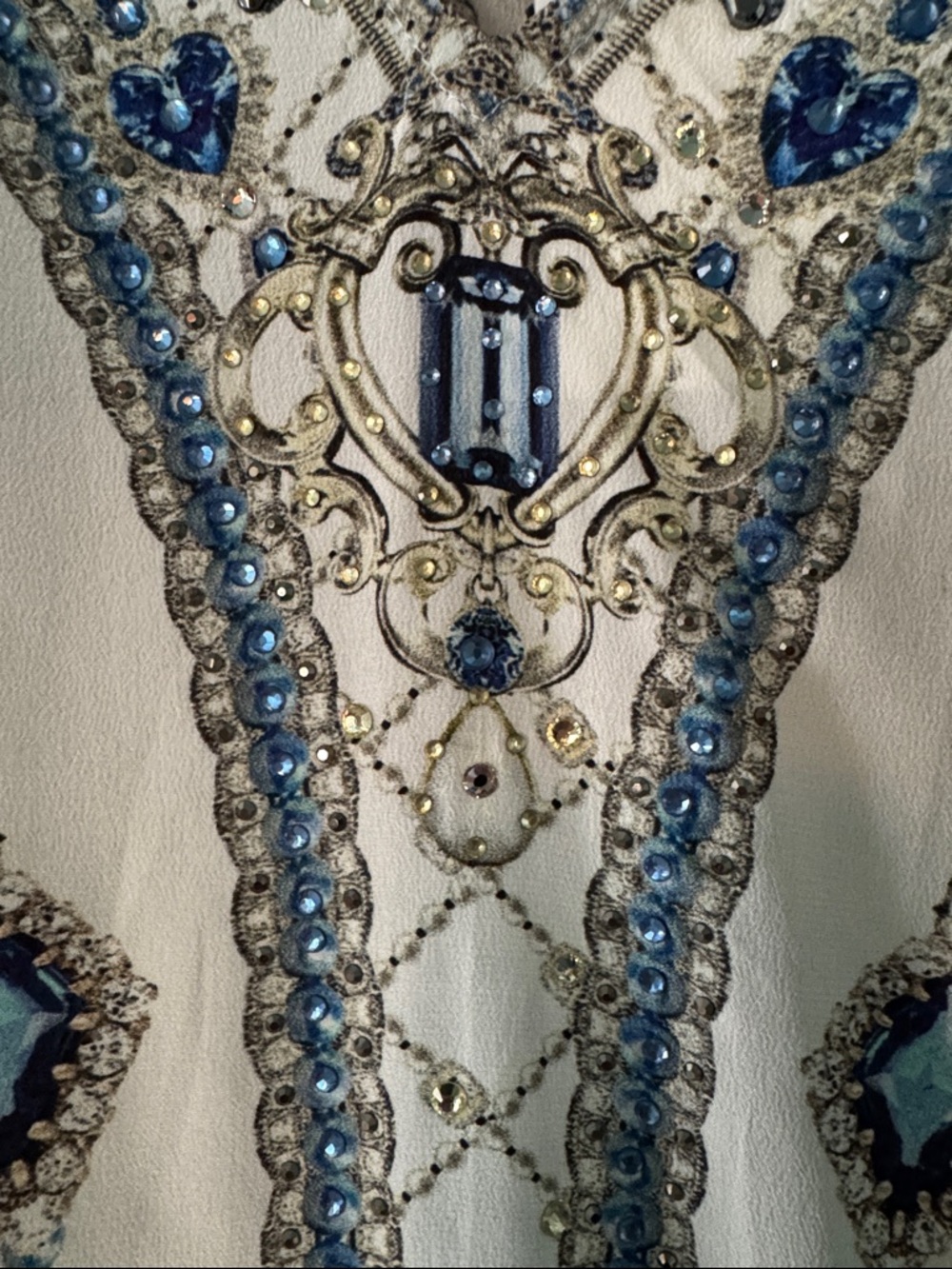 Camilla Embellished Flared Raglan Sleeve Kaftan in Blue & Cream NWT - Picture 6 of 11
